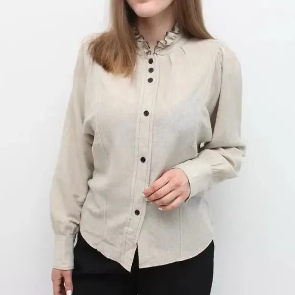 Etoile Isabel Marant Melphine Wool Blend High Neck Ruffle Blouse 38 6 - Picture 4 of 12